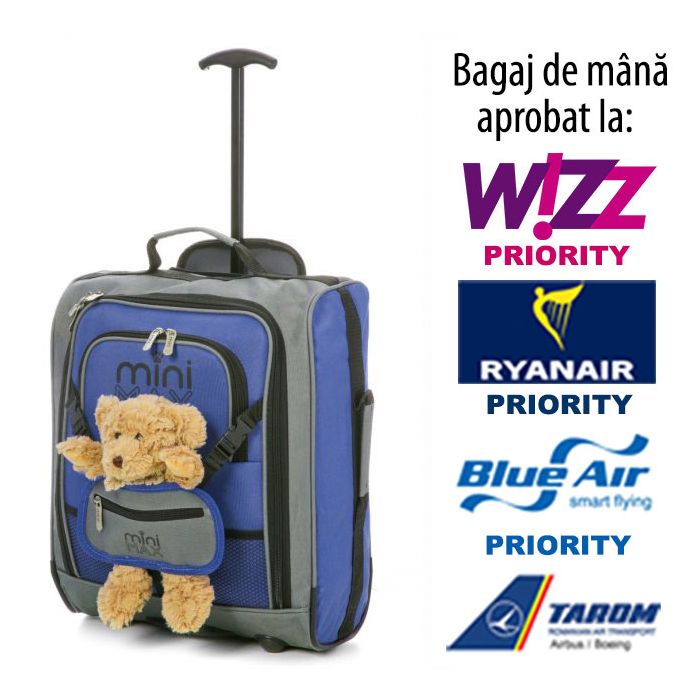 Troler Copii / Rucsac MiniMax (Albastru) cu ursuleț 