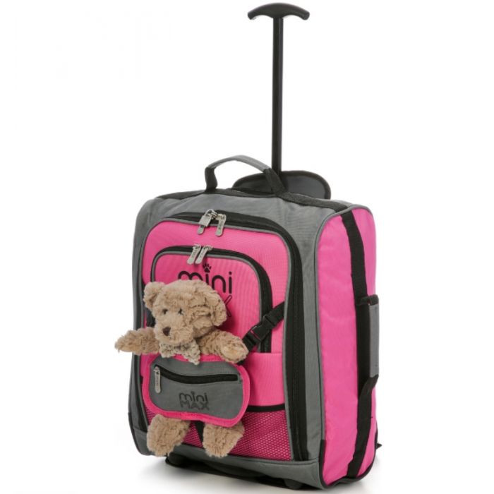Troler copii (roz) cu ursuleț de pluș